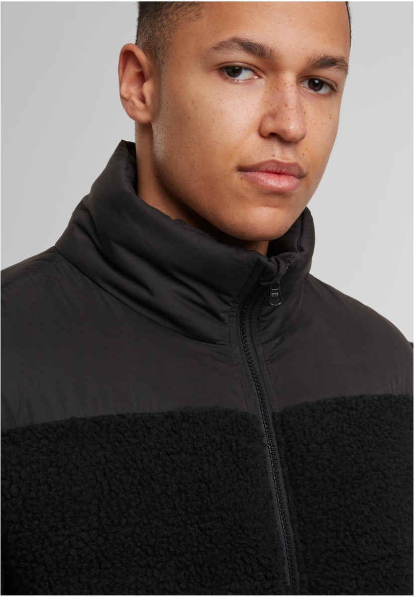 Fabric Mix Teddy Puffer Jacket