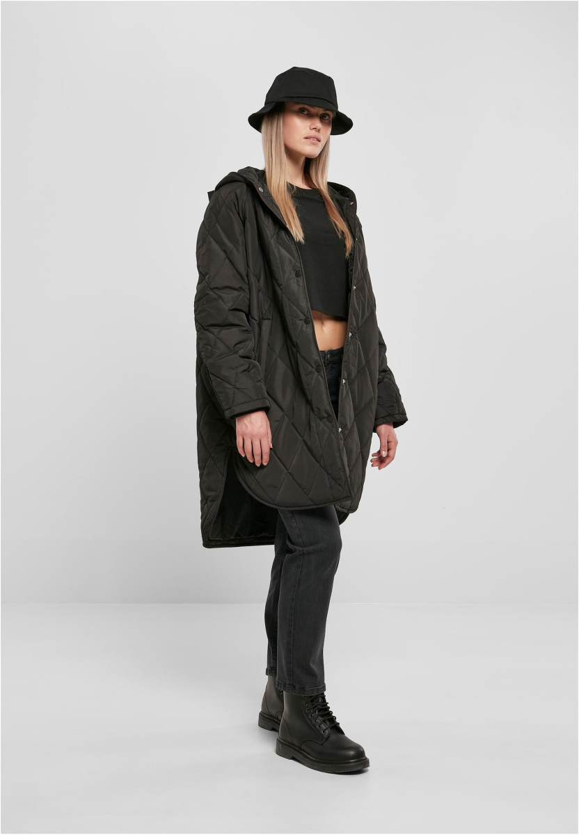 Ladies Oversized Diamond Quilted Hooded Coat