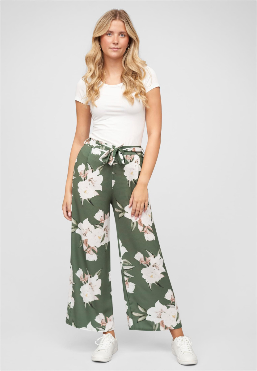 Sommerhose mit Bindeg?rtel und Blumen Print