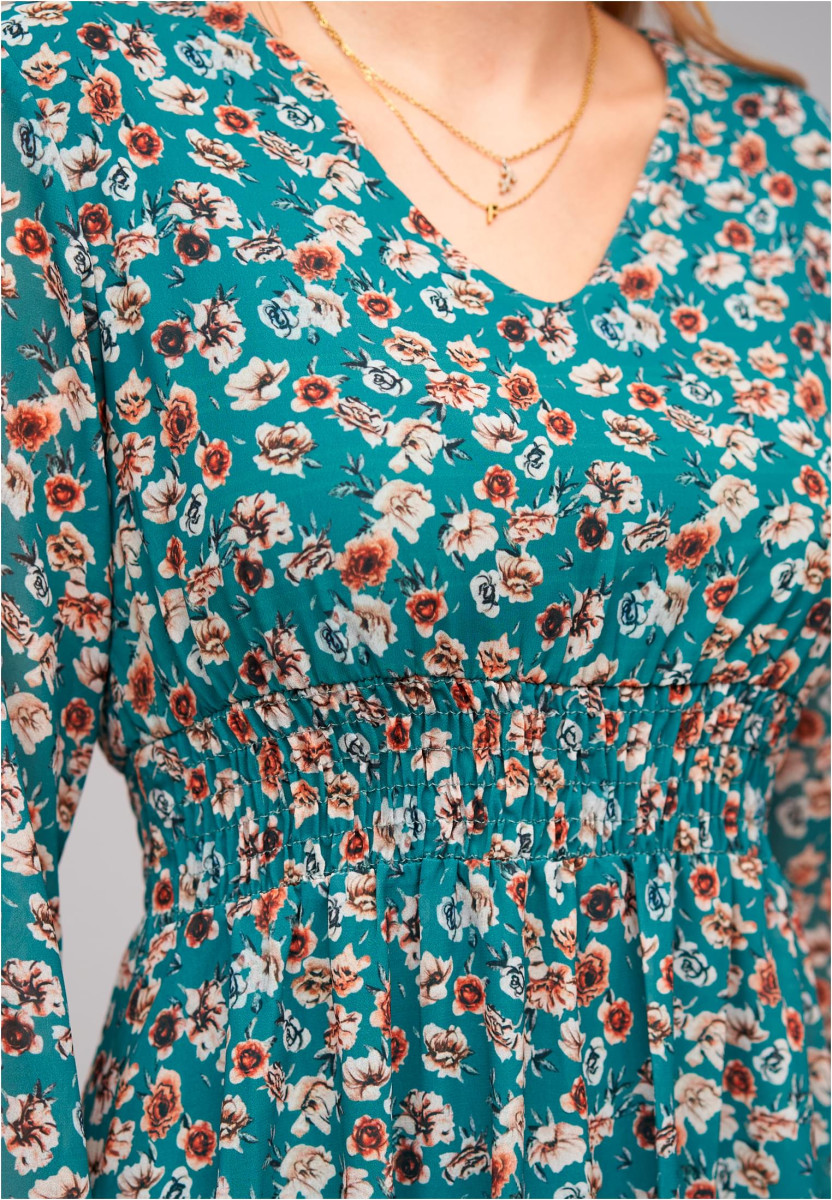 Chiffon Kleid V-Neck breiter Gummibund