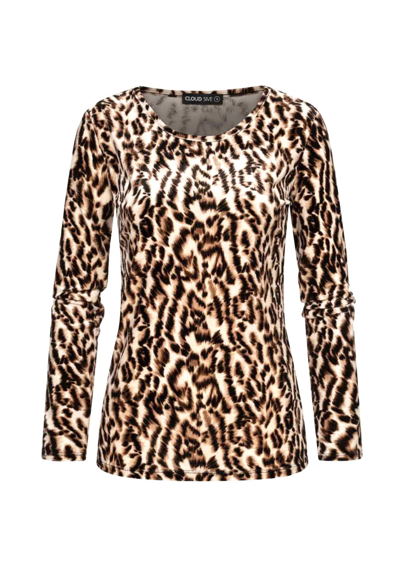 Langarm Samt Shirt Longsleeve mit Leo Print