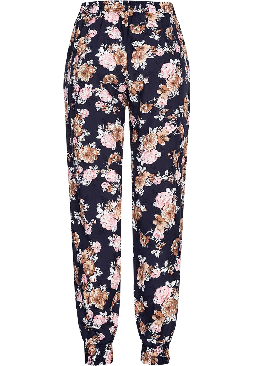 Viskose Hose mit B?ndchen 2-Pockets & Rosen Print