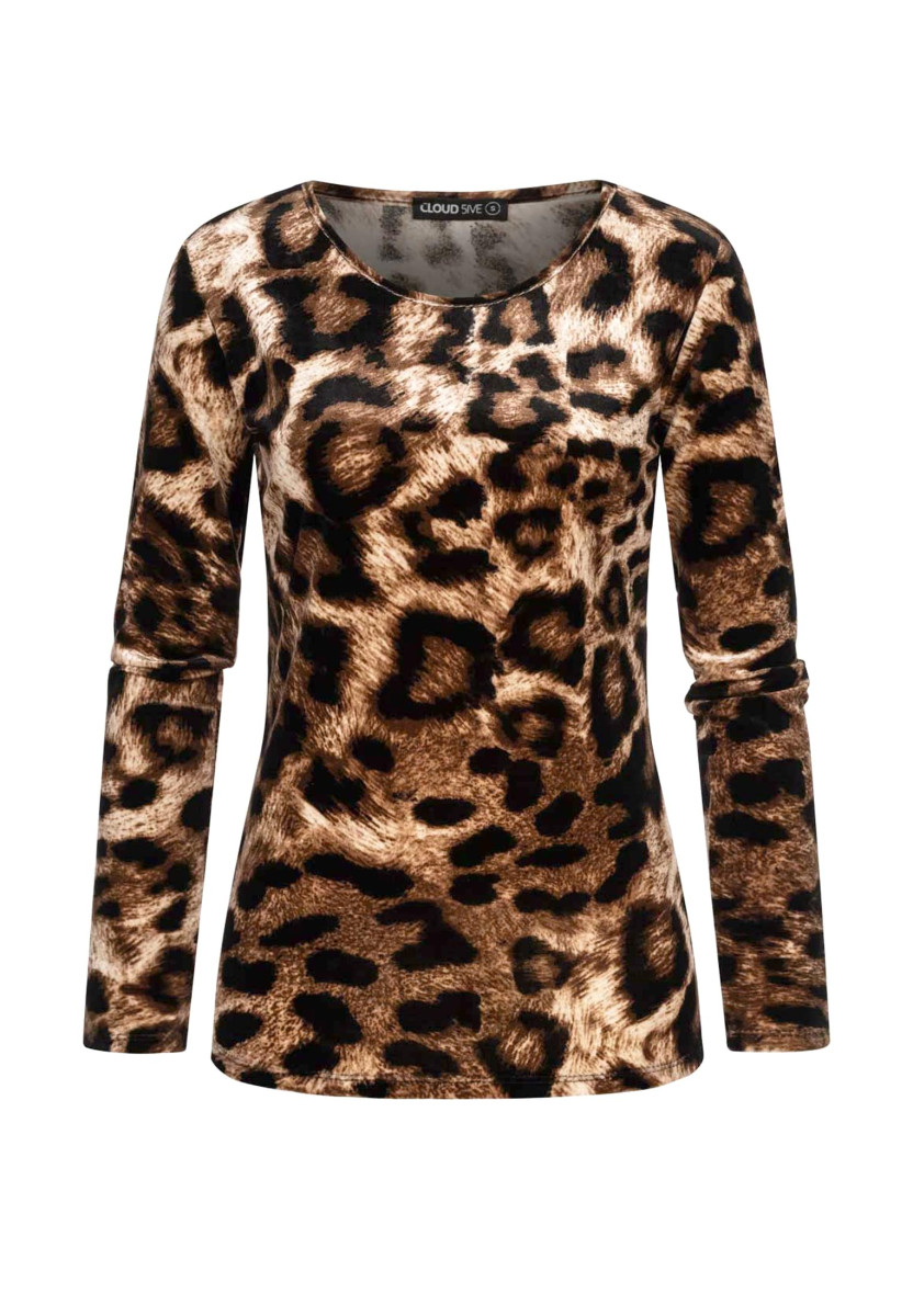 Langarm Samt Shirt Longsleeve mit Leo Print