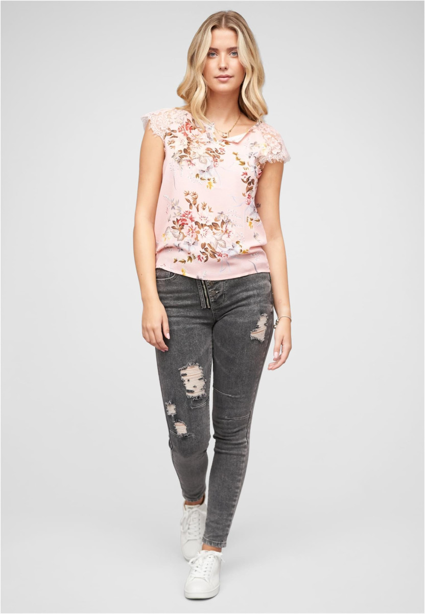 Spitzen Top mit V-Neck und Blumen Print