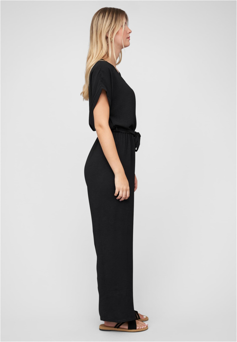Jumpsuit with tie belt and back slit