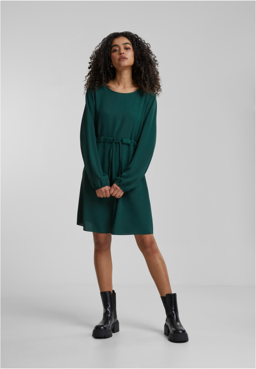 Cloud5ive Damen Langarm Musselin Uni-Kleid mit Bindedetail