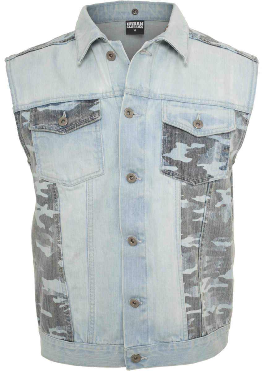 Hooded Camo Denim Vest