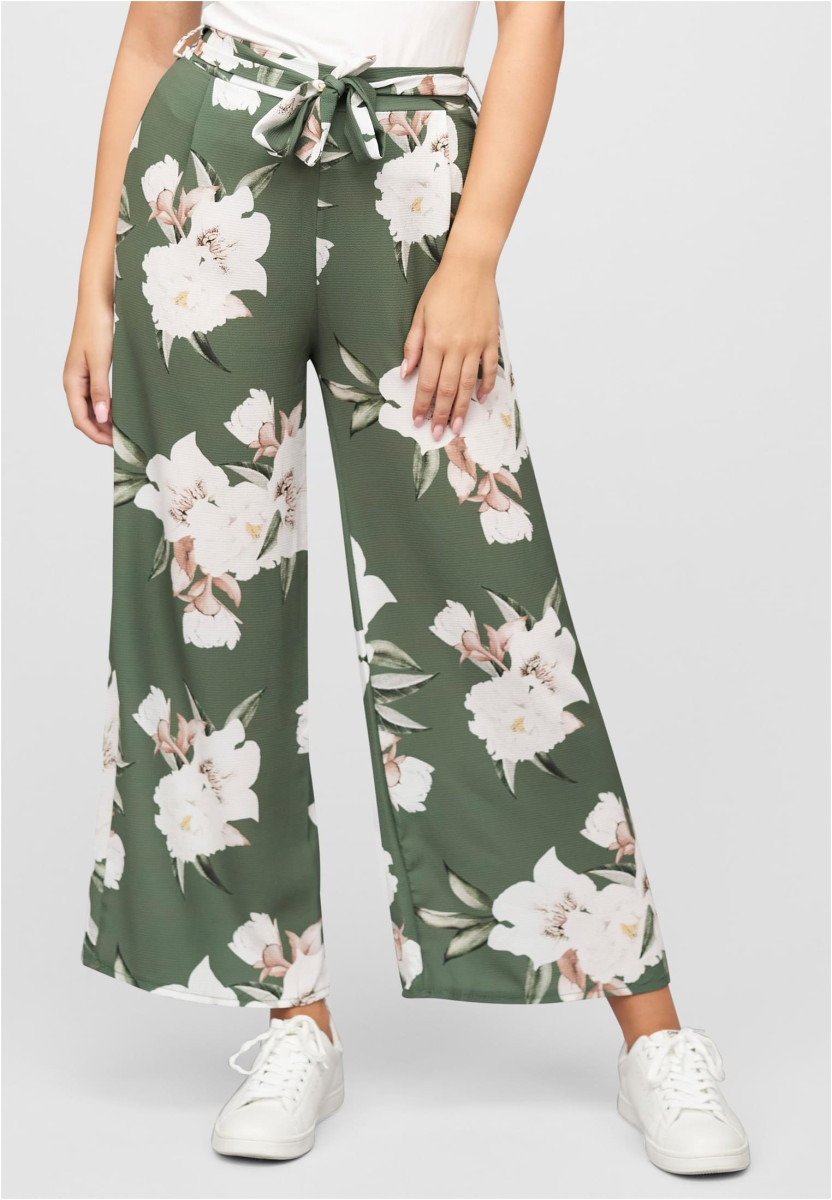 Sommerhose mit Bindeg?rtel und Blumen Print