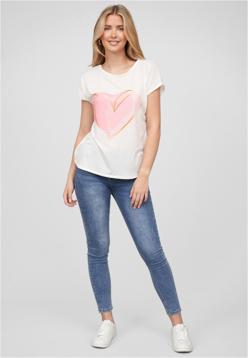 Cloud5ive Damen T-Shirt mit Herz Print und Rundhals