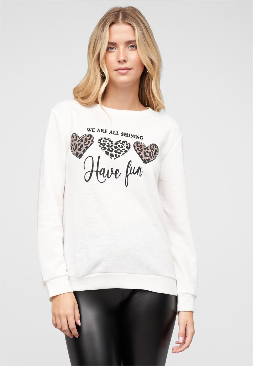 Pullover Sweater mit Have Fun und Leo-Print Herzen