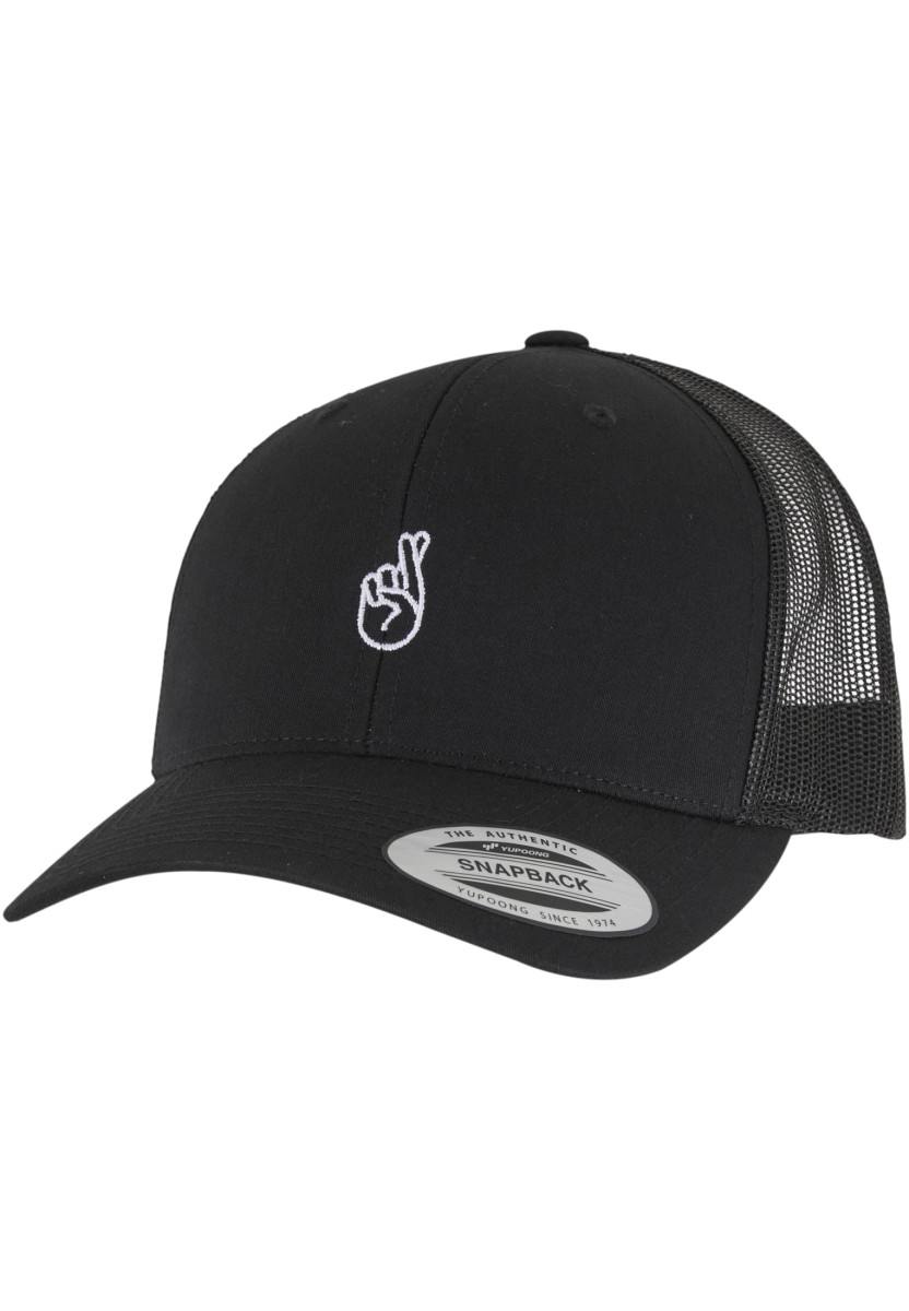 Crossed Fingers Handsign Retro Trucker Cap