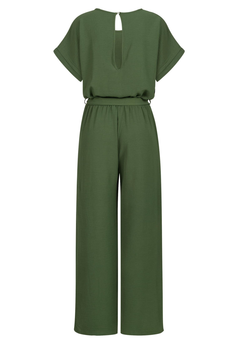 Jumpsuit with tie belt and back slit