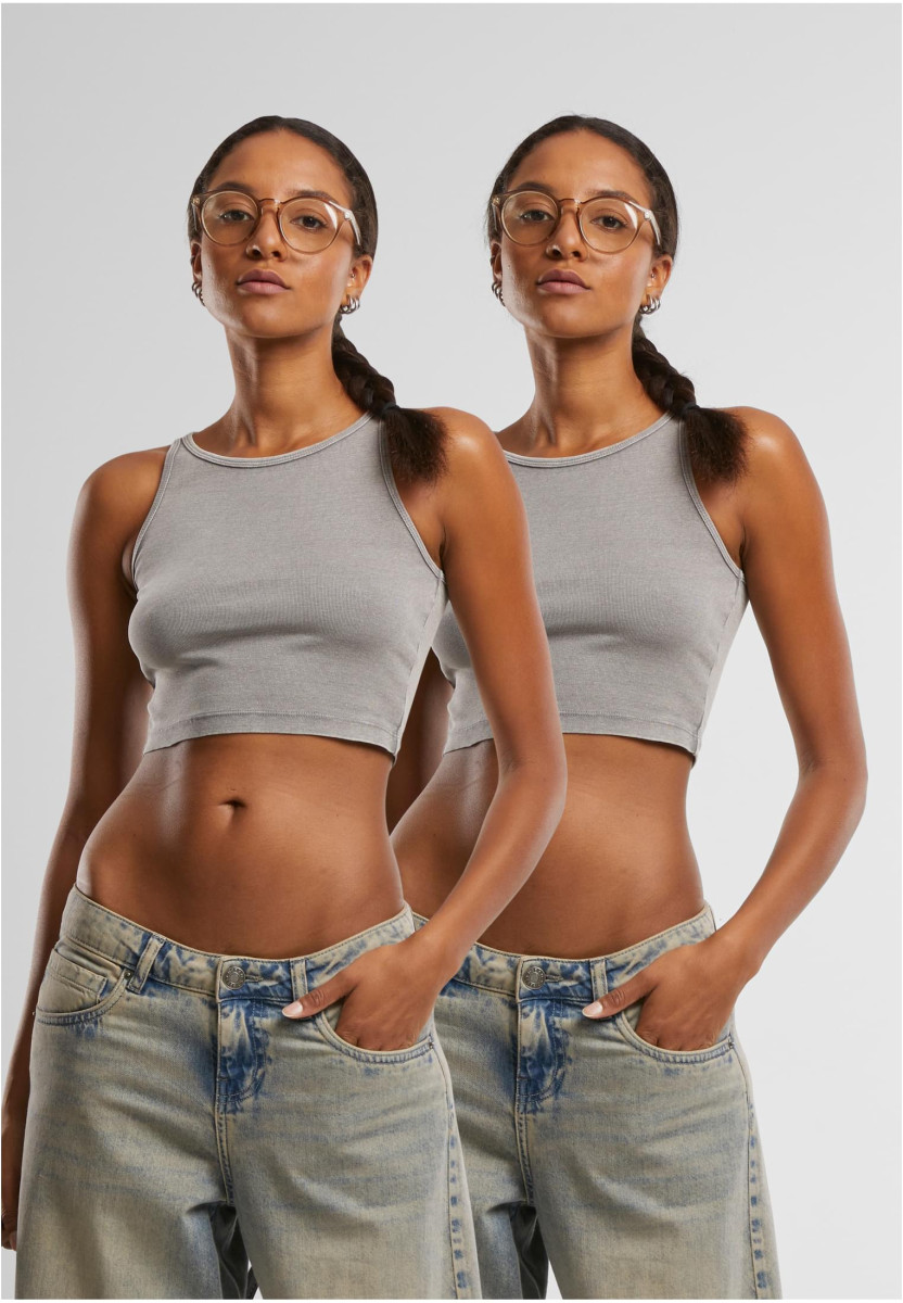Ladies Washed Rib Jersey Cropped Top 2Pack