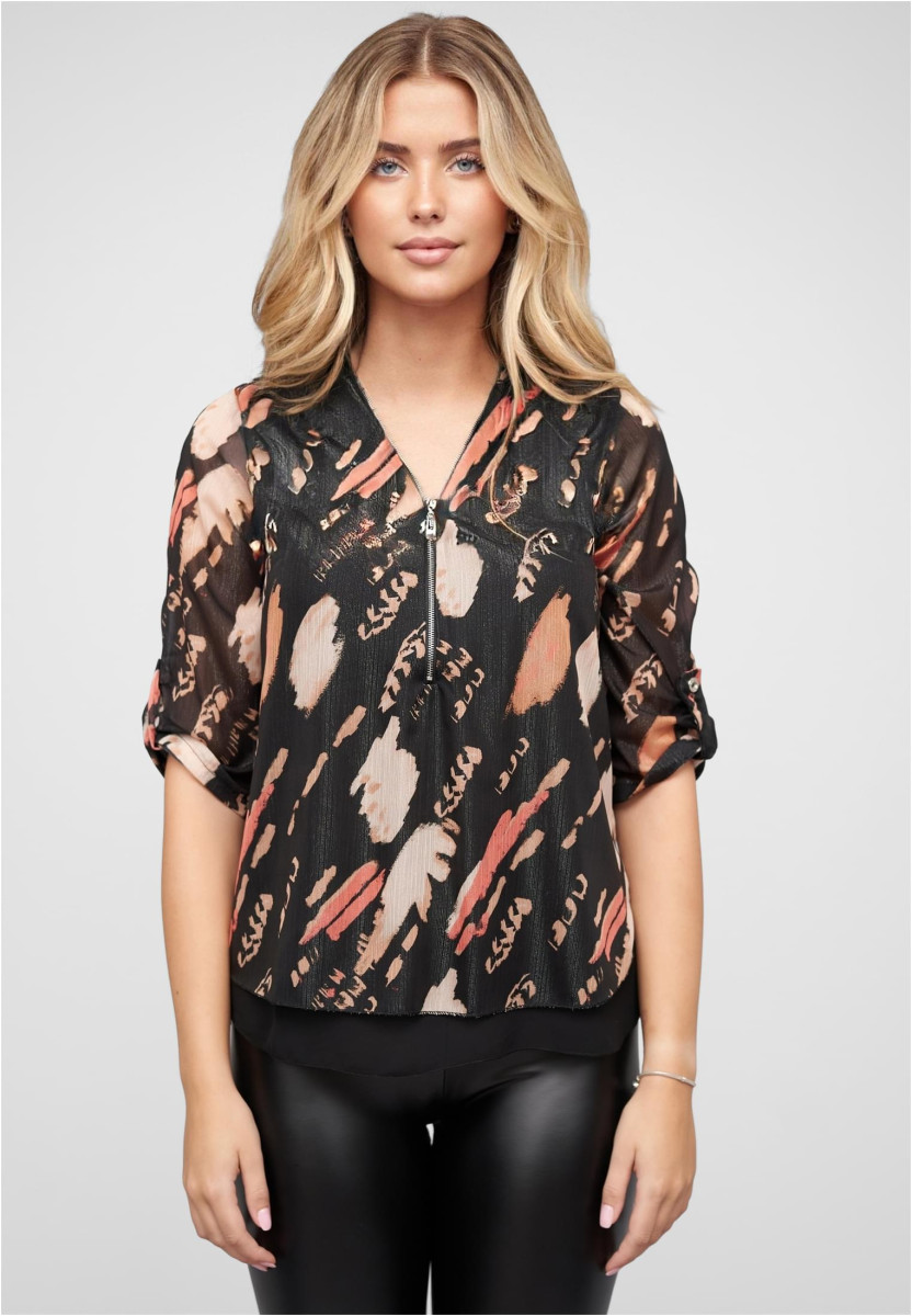 Chiffon Top mit Zipper und Print