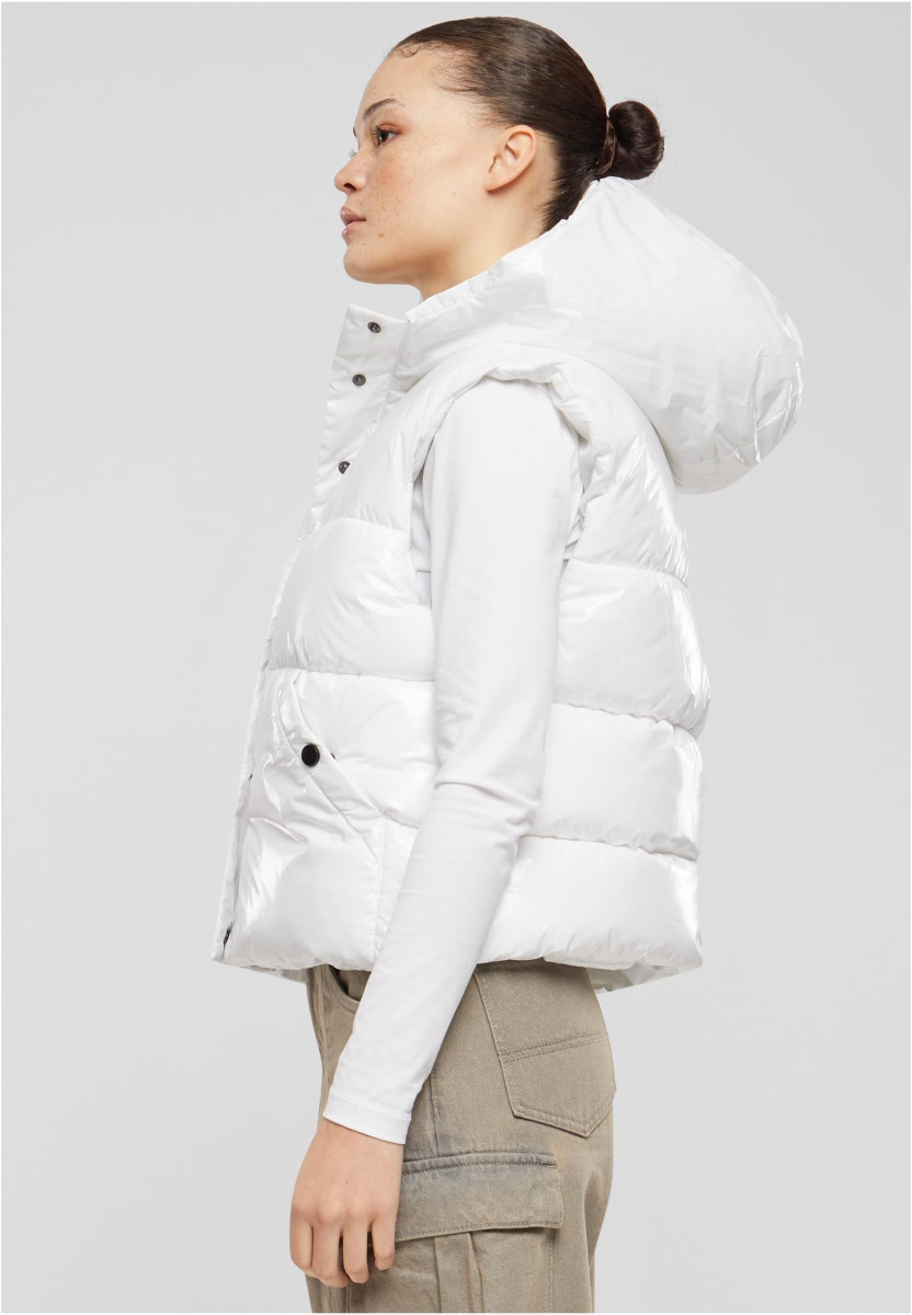 Ladies Recycled Shiny Puffer Vest with Hood