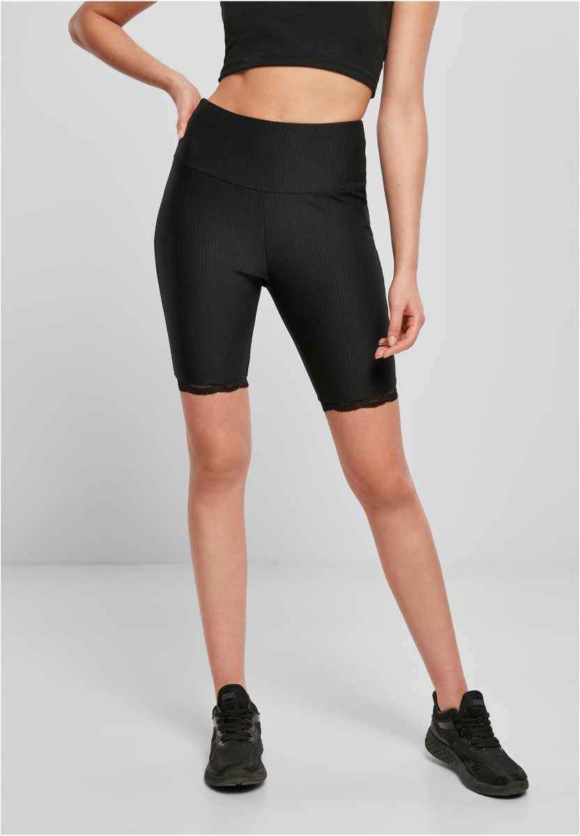 Ladies High Waist Rib Lace Hem Cycle Shorts