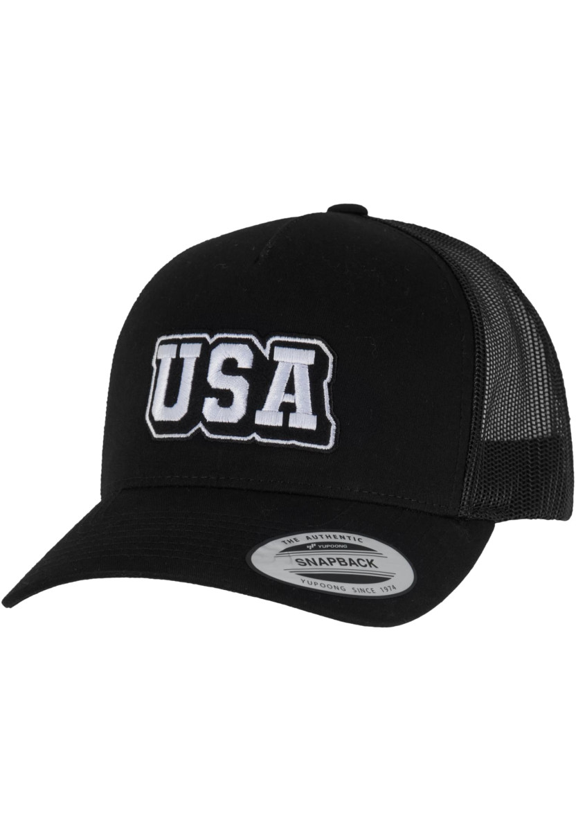 USA College Wording Patch 5-Panel Retro Trucker Cap