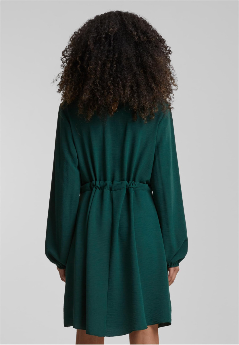 Cloud5ive Damen Langarm Musselin Uni-Kleid mit Bindedetail