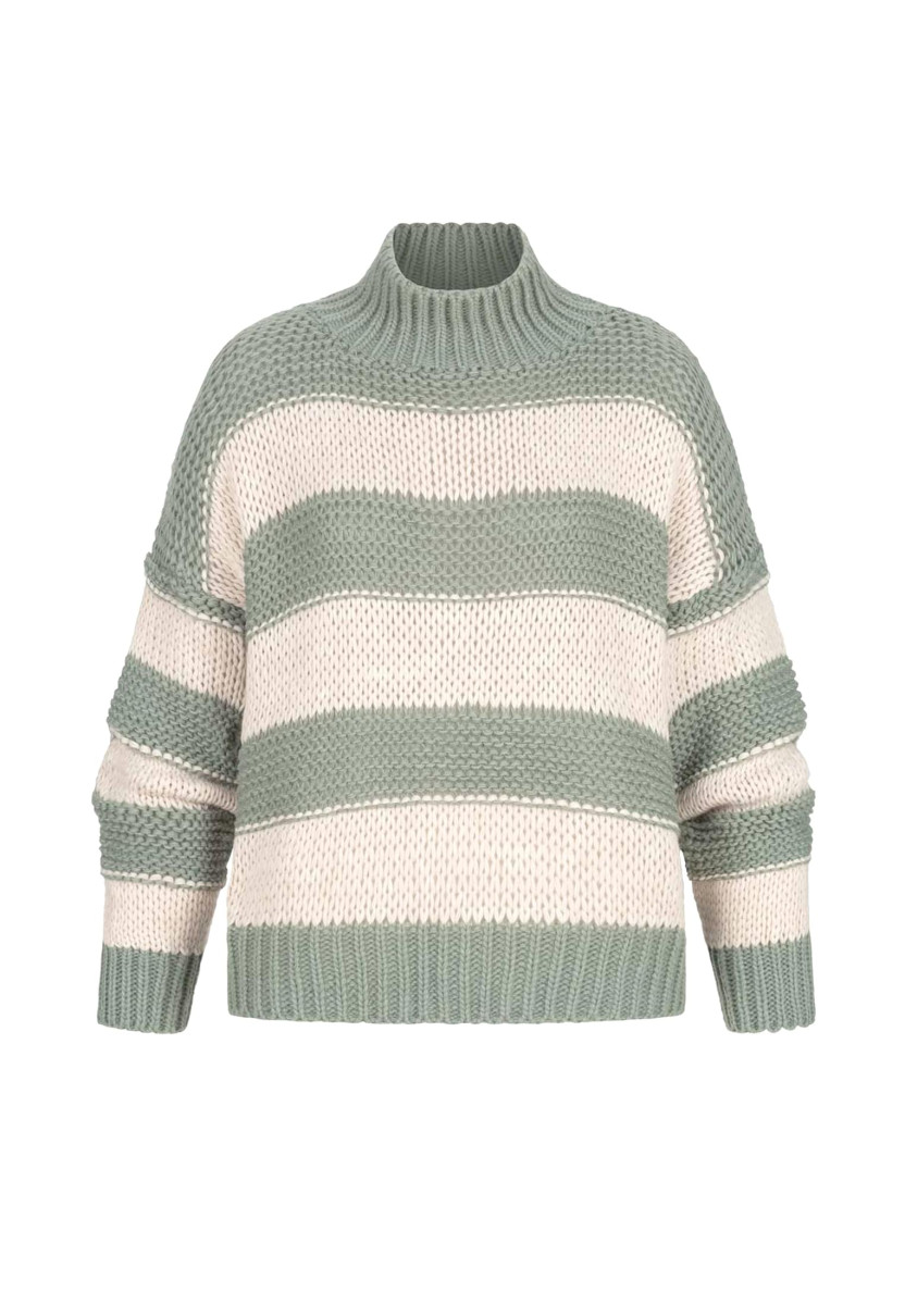 Strick-Sweater Pullover mit High-Neck und Streifen-Muster