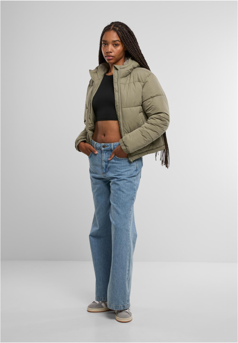 Ladies Peached Puffer Jacket With Hood