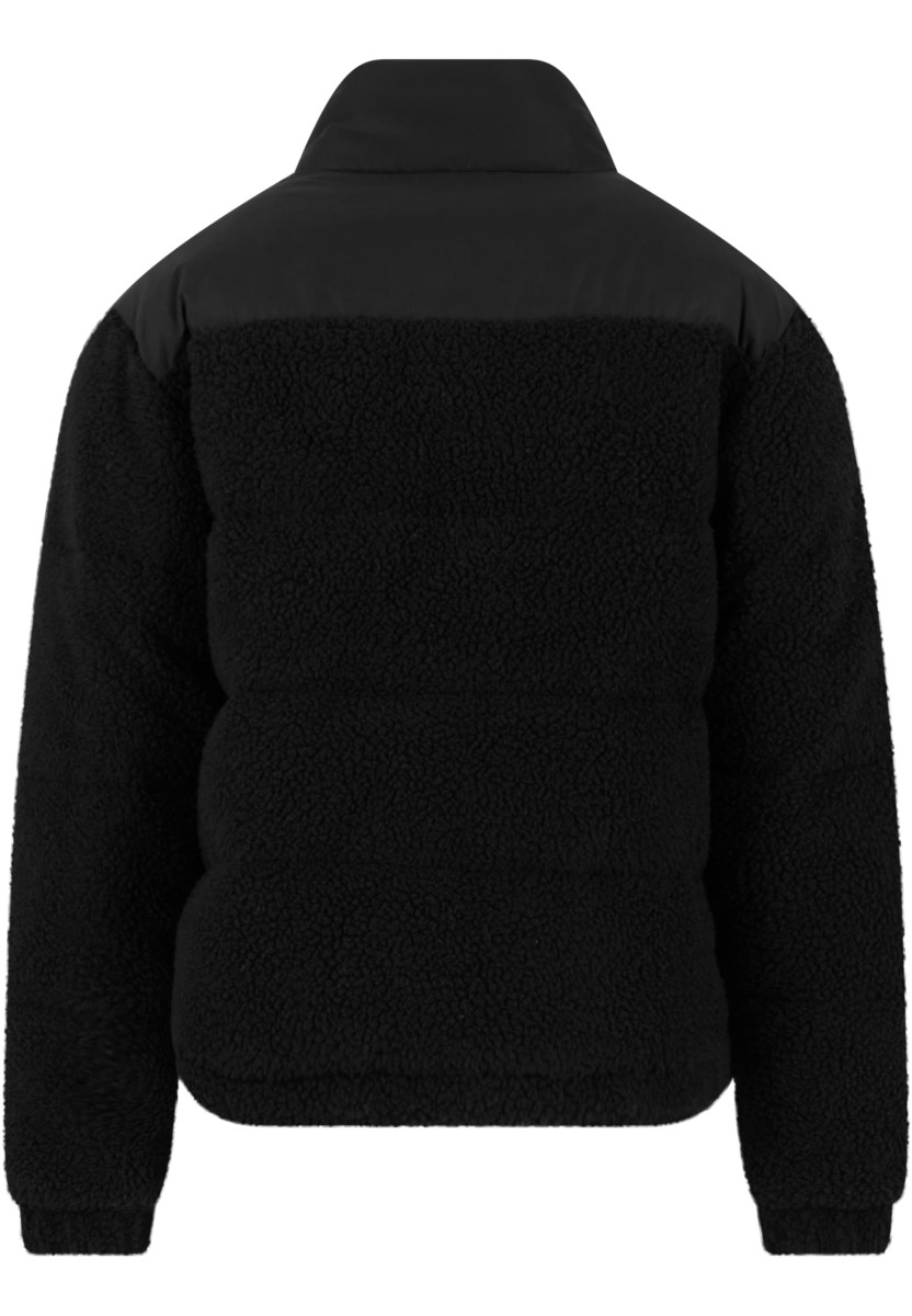 Fabric Mix Teddy Puffer Jacket