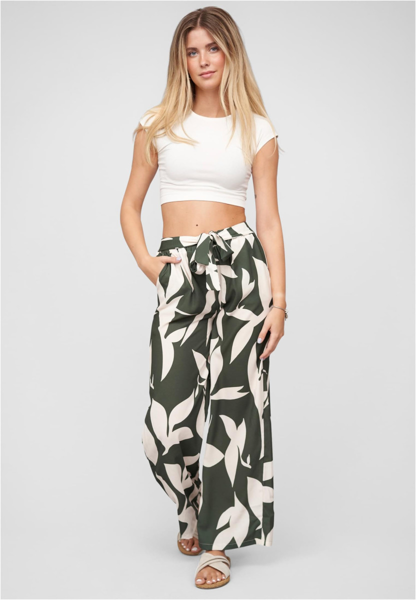 Pants with floral aop and tie belt