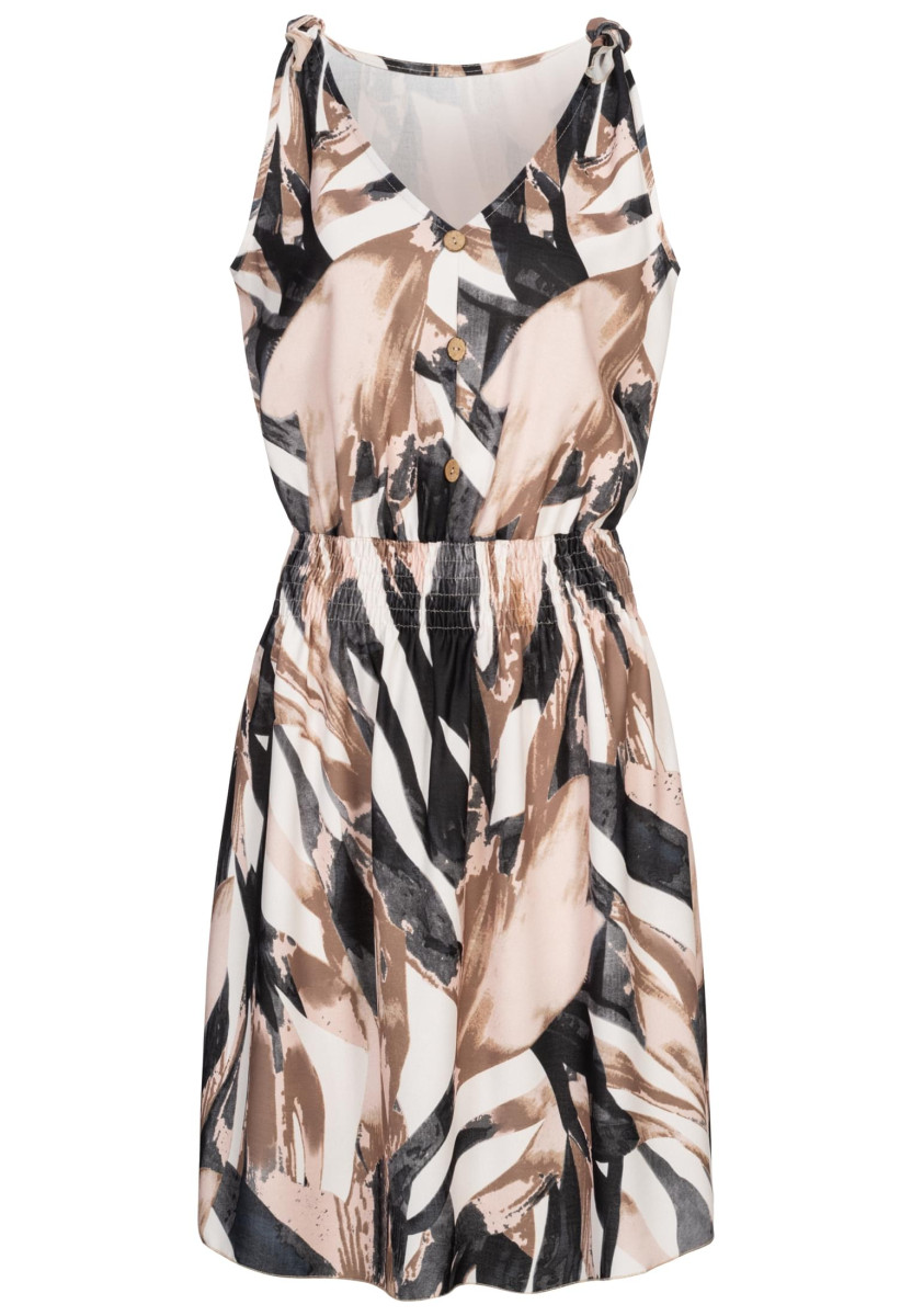 Dress with buttons and knot details abstract print