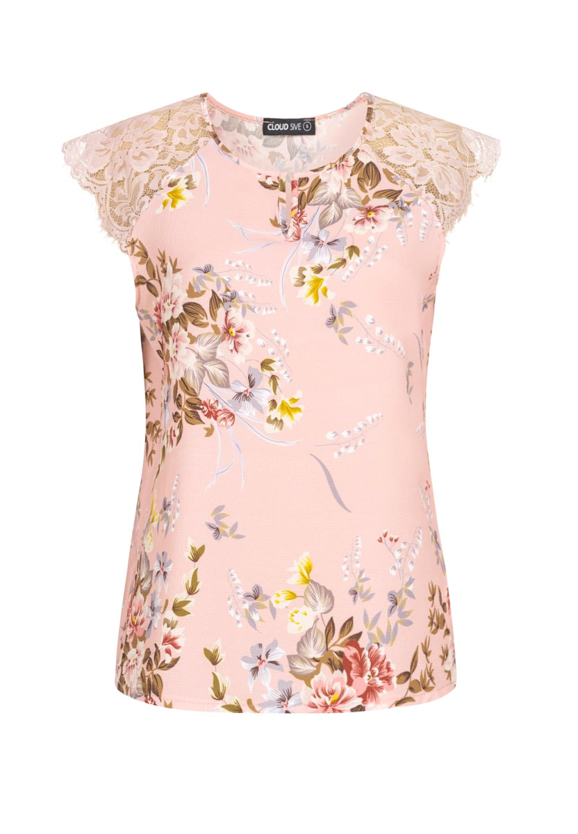 Spitzen Top mit V-Neck und Blumen Print