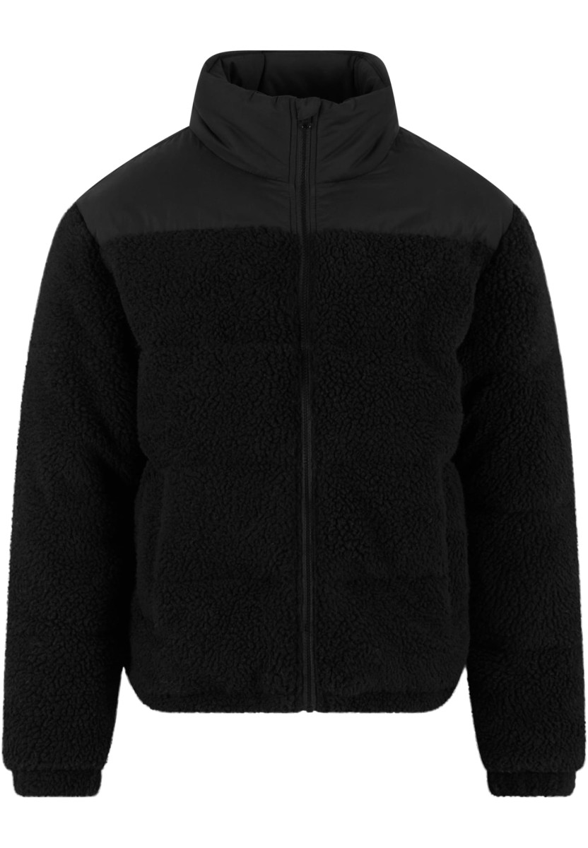 Fabric Mix Teddy Puffer Jacket