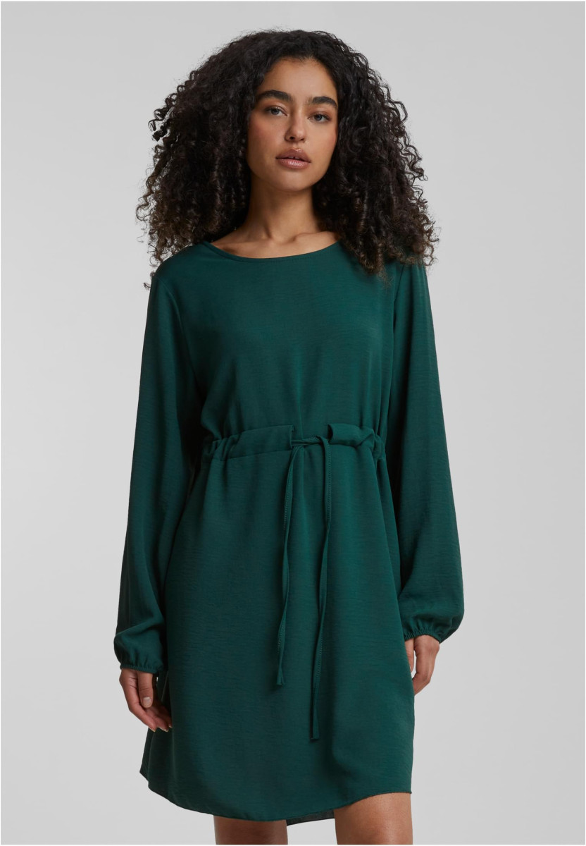 Cloud5ive Damen Langarm Musselin Uni-Kleid mit Bindedetail