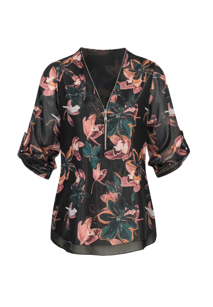 Chiffon Top mit Zipper und Flower Print