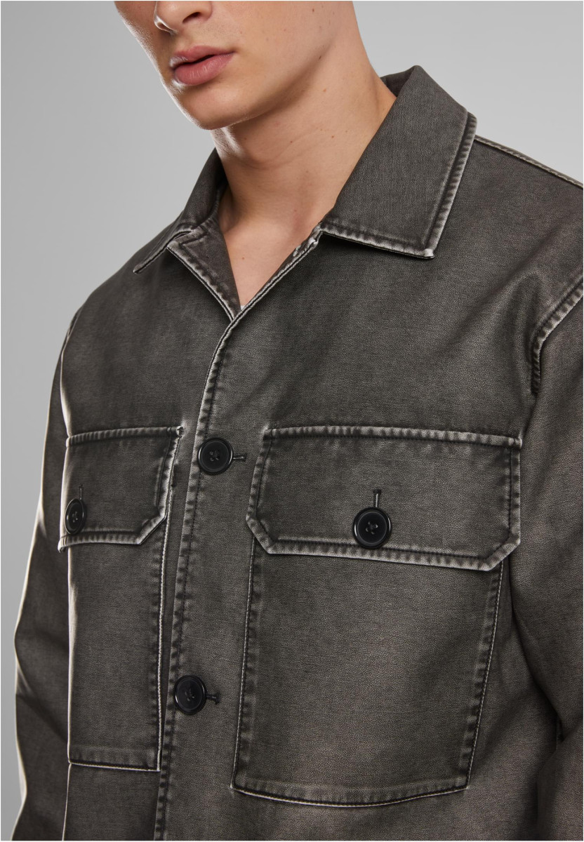 Synthetic Vintage Leather Shirt Jacket