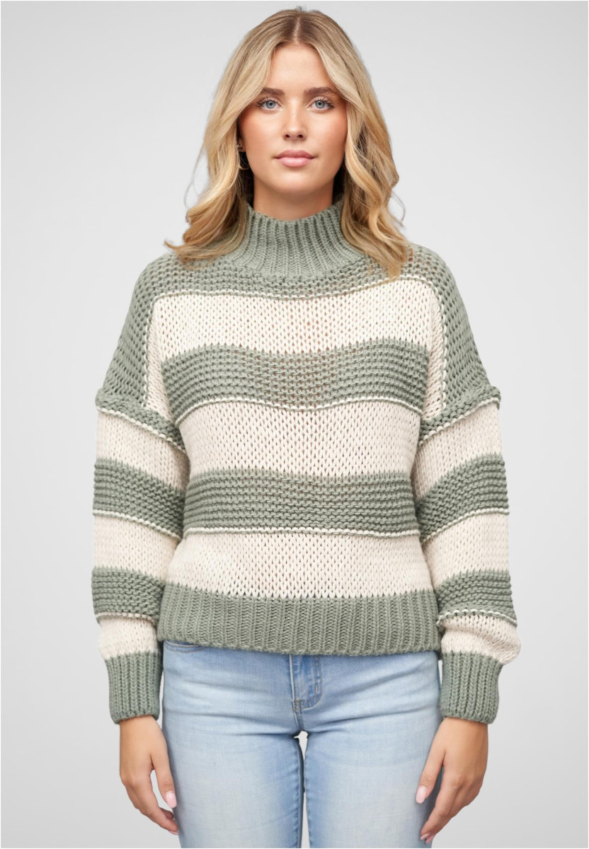 Strick-Sweater Pullover mit High-Neck und Streifen-Muster