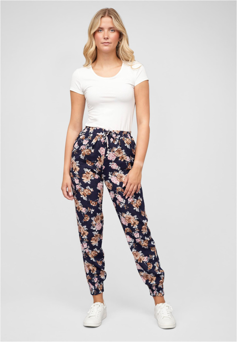 Viskose Hose mit B?ndchen 2-Pockets & Rosen Print