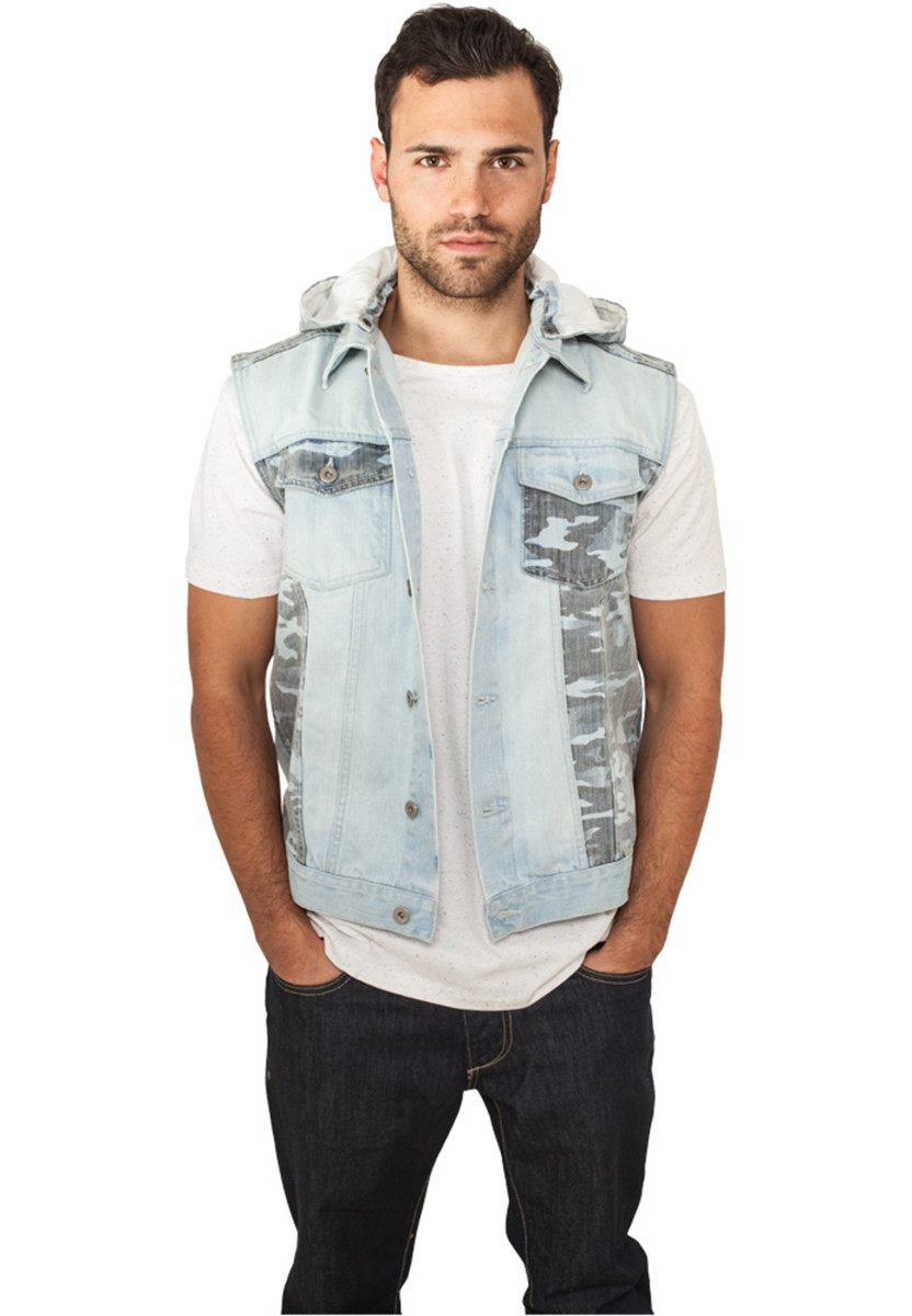 Hooded Camo Denim Vest