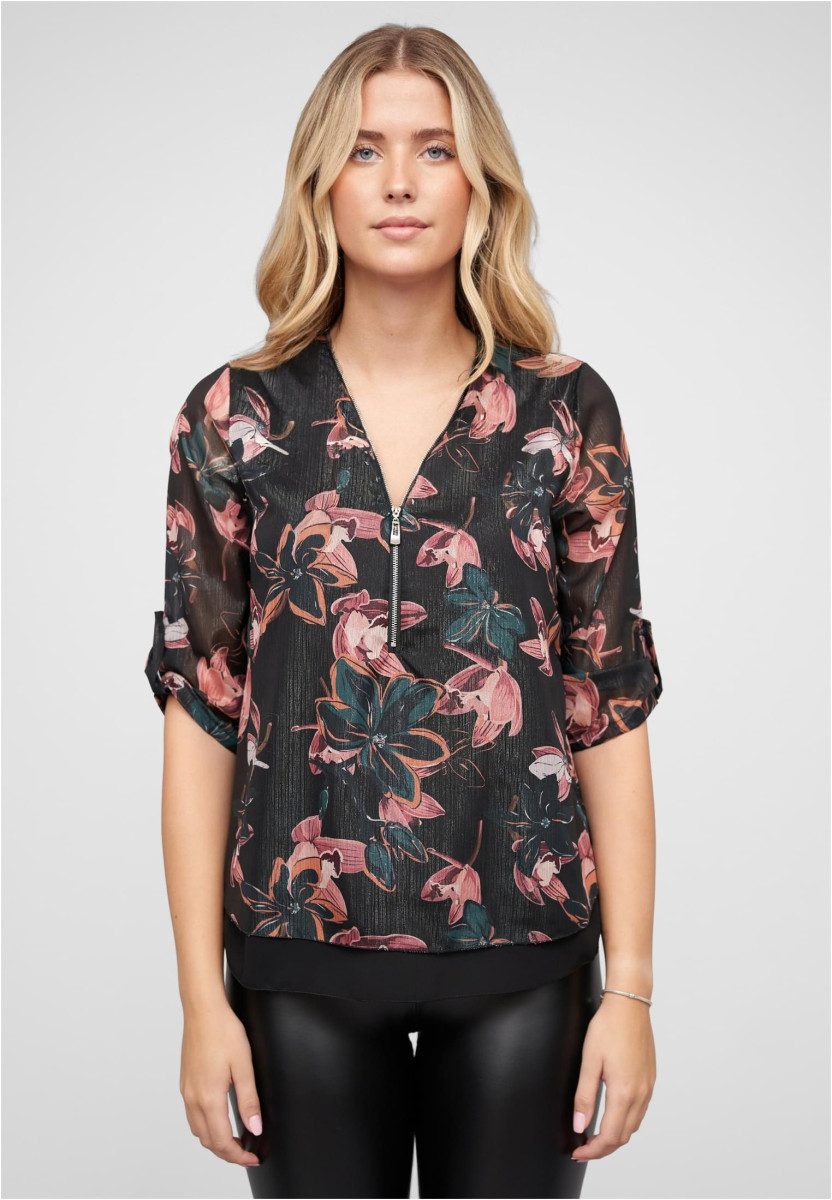 Chiffon Top mit Zipper und Flower Print