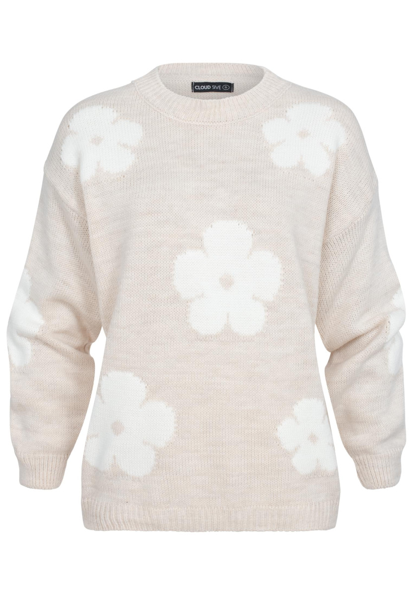 Cloud 5ive Crewneck Knit Sweater with Flowers