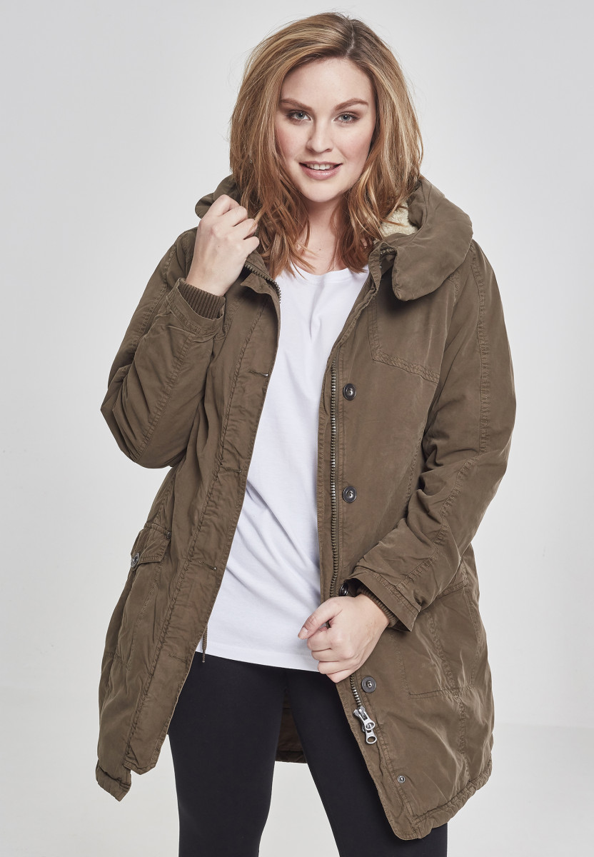 Ladies Garment Washed Long Parka