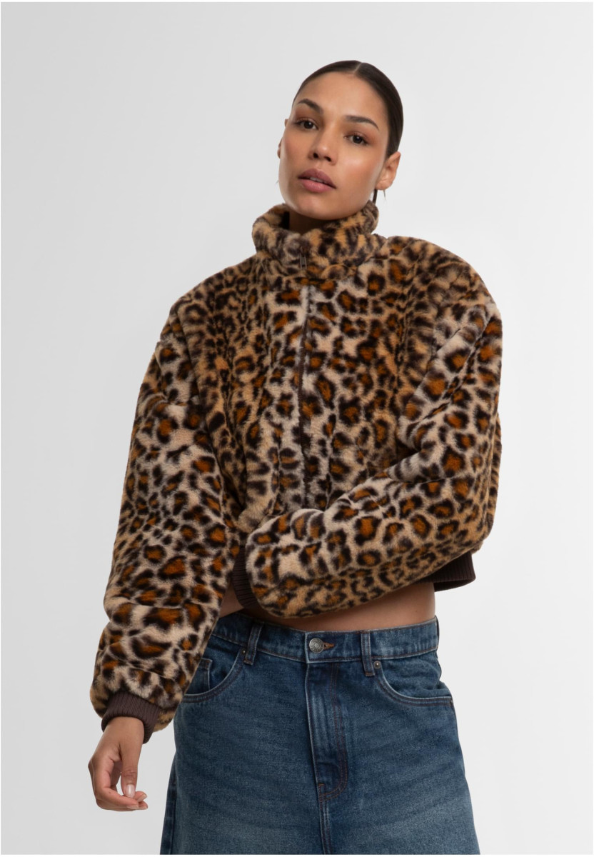 Ladies Cropped Faux Fur Leo Jacket