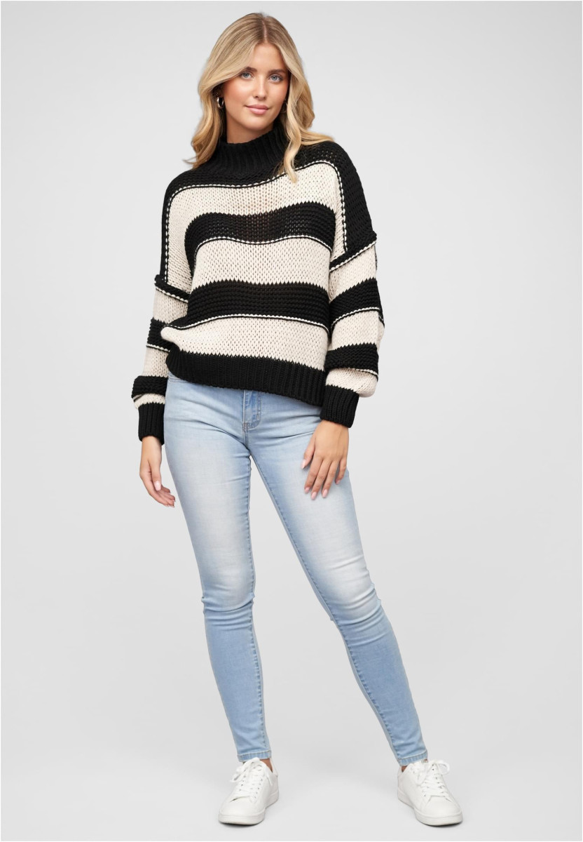 Strick-Sweater Pullover mit High-Neck und Streifen-Muster