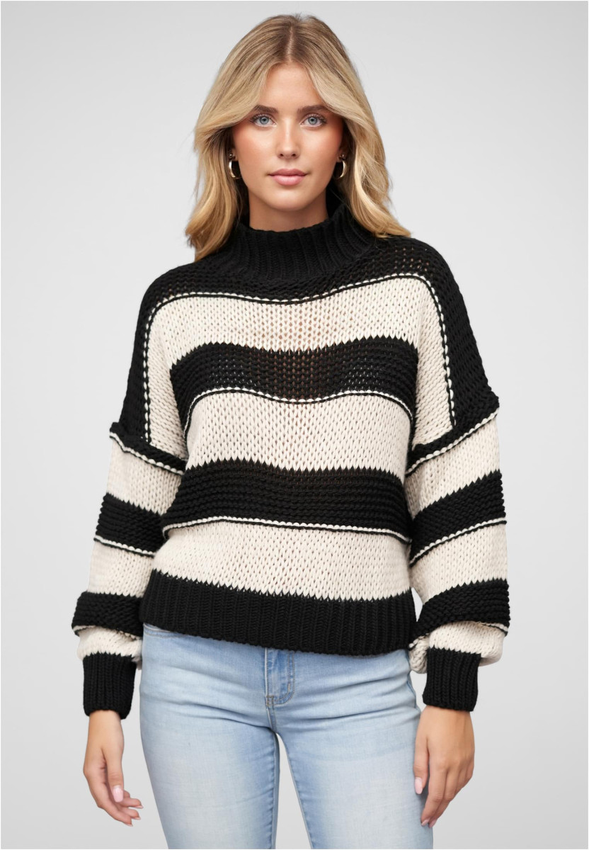 Strick-Sweater Pullover mit High-Neck und Streifen-Muster